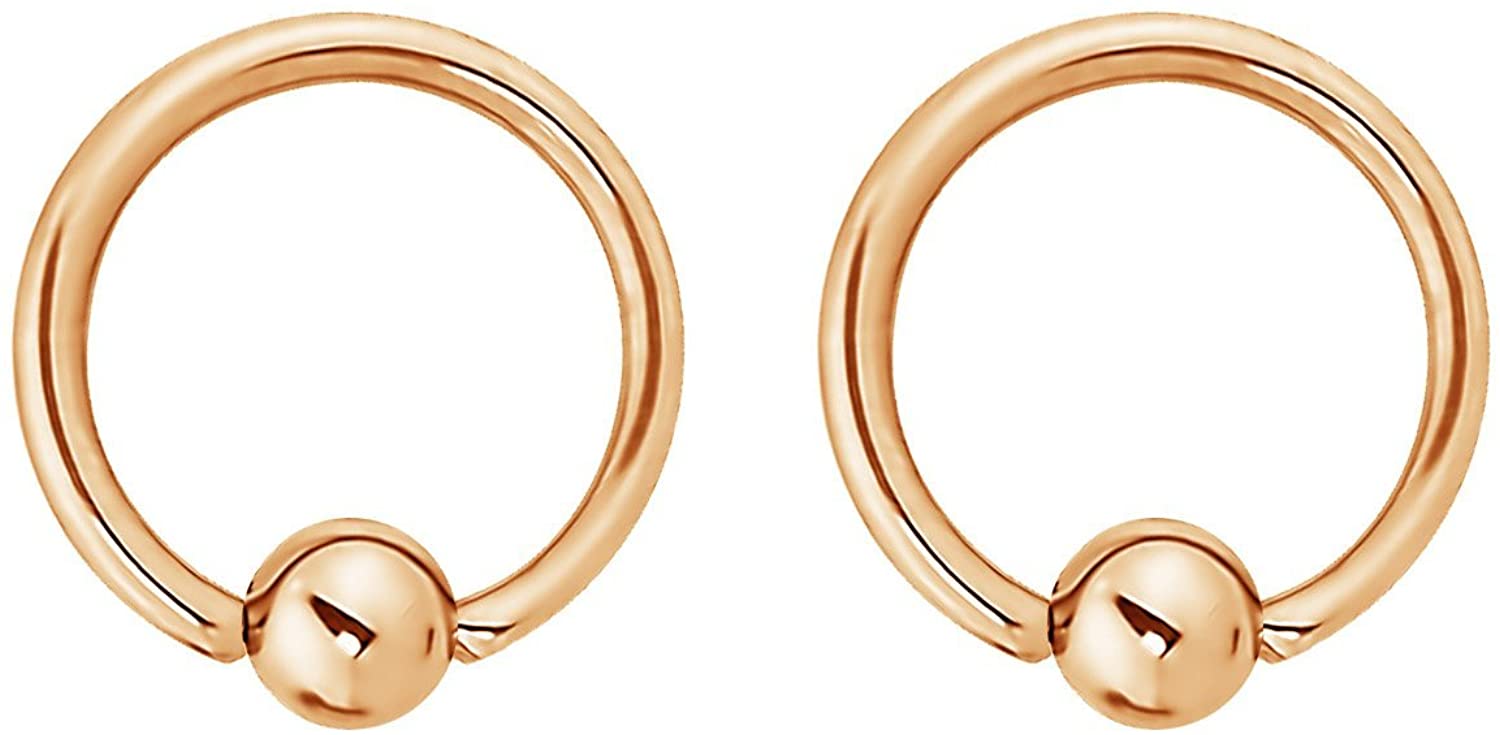 Forbidden Body Jewelry Pair 2g-20g Gold & Rose Gold Tone Surgical Steel Captive Bead Body Piercing Hoops (2pcs)