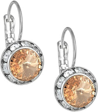 Austrian Crystal Silver Tone Framed Peach Champagne Lever Back Earrings for Women