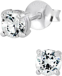 Hypoallergenic Sterling Silver 4mm Round CZ Crystal Stud Earrings for Kids (Nickel Free)