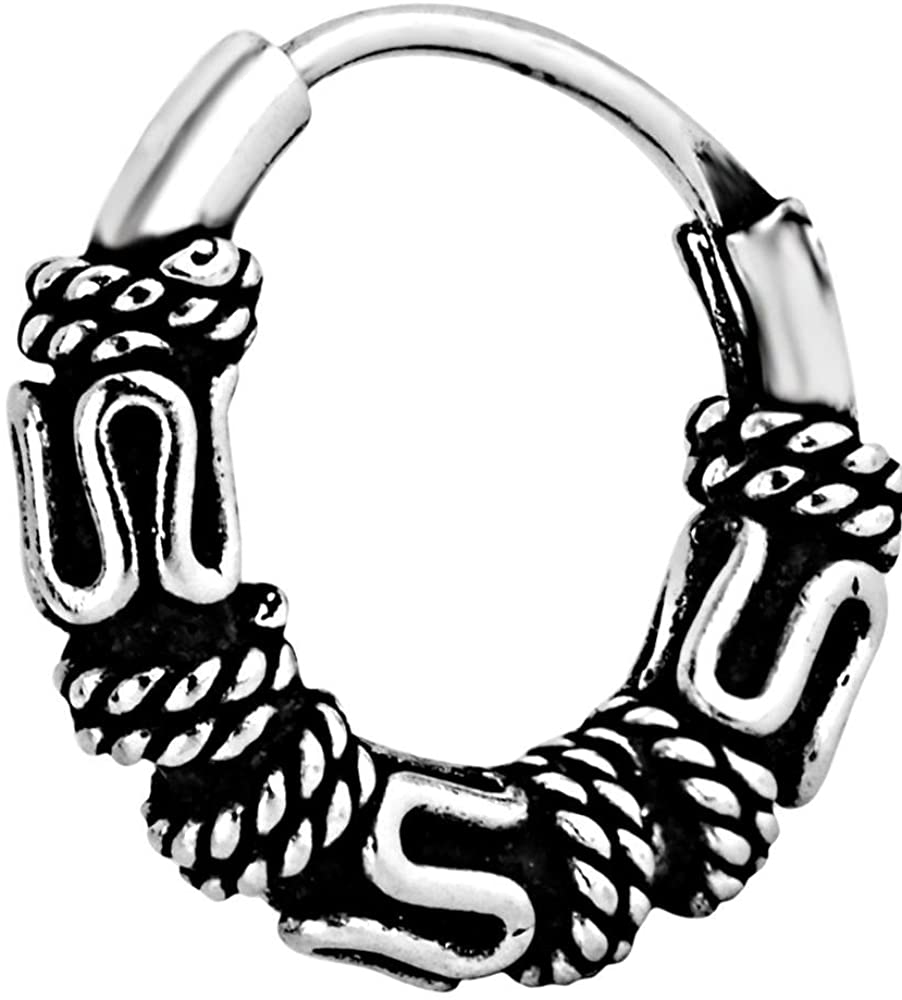 Forbidden Body Jewelry .925 Sterling Silver 3/8" Balinese Braided Design Cartilage Hoop Earring (Sold Individually)