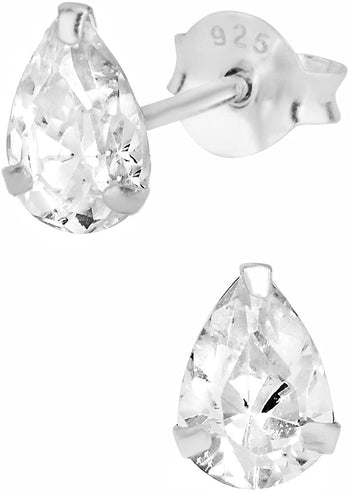 Hypoallergenic Sterling Silver Pear Cut Clear CZ Stud Earrings for Kids (Nickel Free)