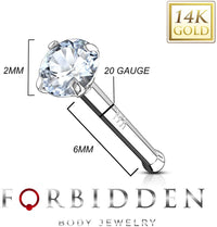 14k Gold 2mm CZ Simulated Diamond 20g Nose Stud