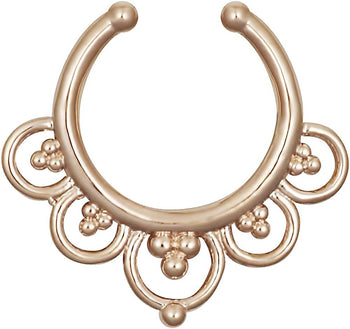 Non-Piercing Septum Jewelry: Rose Gold Plated Flower Petals Clip On Septum Hanger (No Piercing Required)