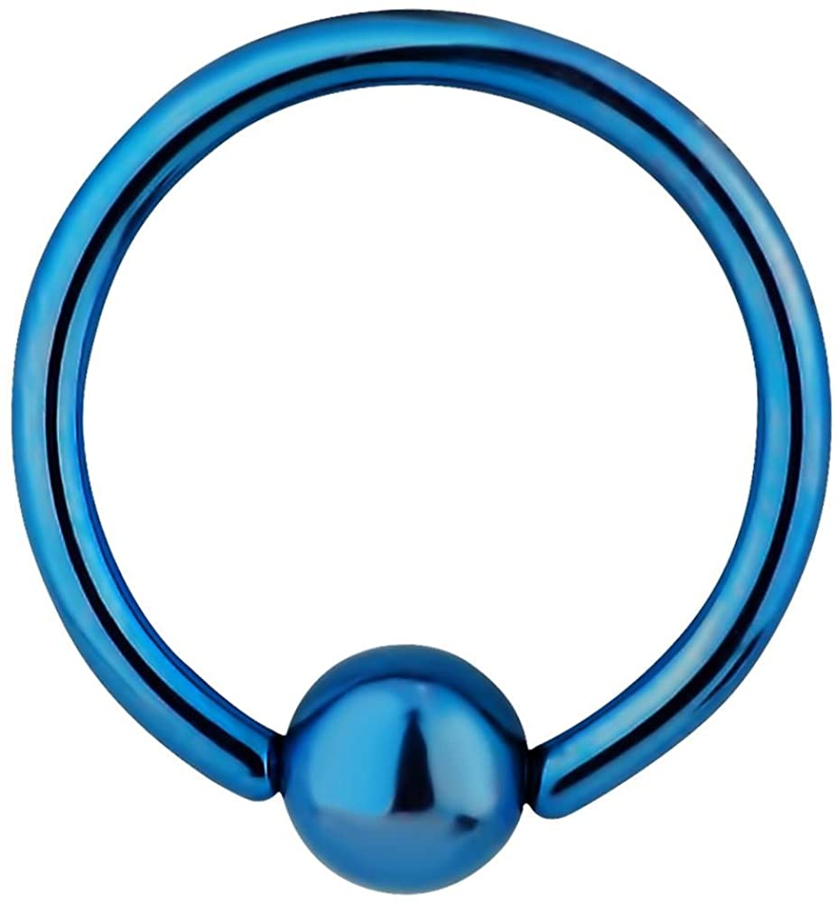 Forbidden Body Jewelry 14g 1/2 Inch Surgical Steel Blue IP Plated Captive Bead CBR Hoop Ring