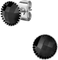 Stainless Steel Large Round Cut Black Simulated Onyx Gem Stone Stud Earrings for Men