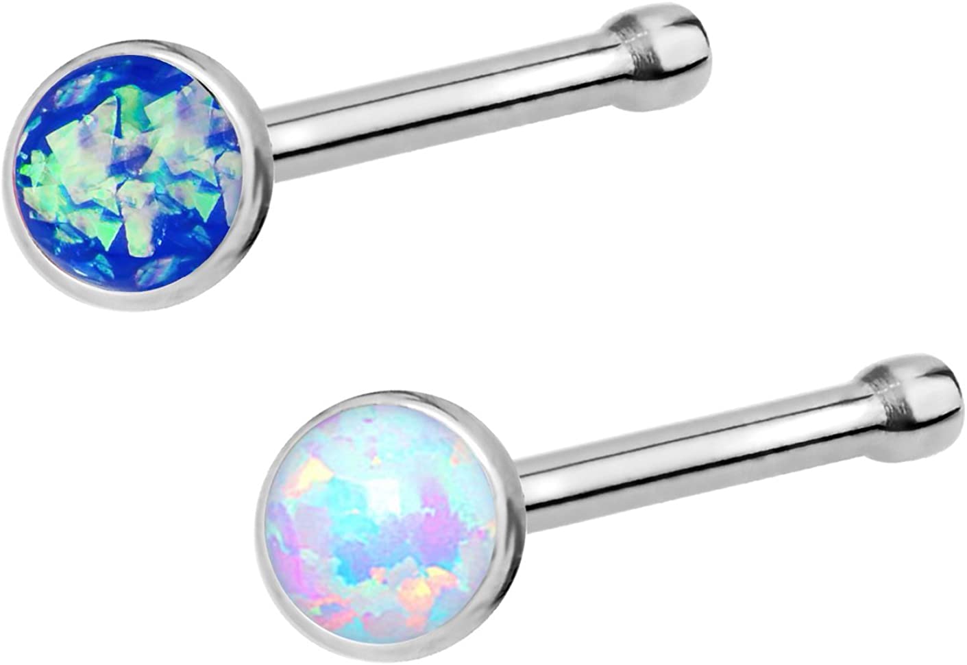 Forbidden Body Jewelry 20g 6mm Surgical Steel, Gold IP Plated & Rose Gold IP Plated Synthetic Opal Top Nose Stud