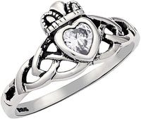 Kinzie Fashion Sterling Silver Traditional Celtic Knot .25 cttw CZ Simulated Diamond Claddagh Ring