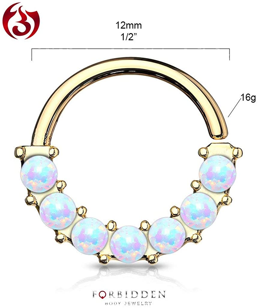 Forbidden Body Jewelry 16-18g 8mm Surgical Steel Bendable Cartilage & Septum Hoop with 7 Opalite Stones (Choose Gauge/Color)