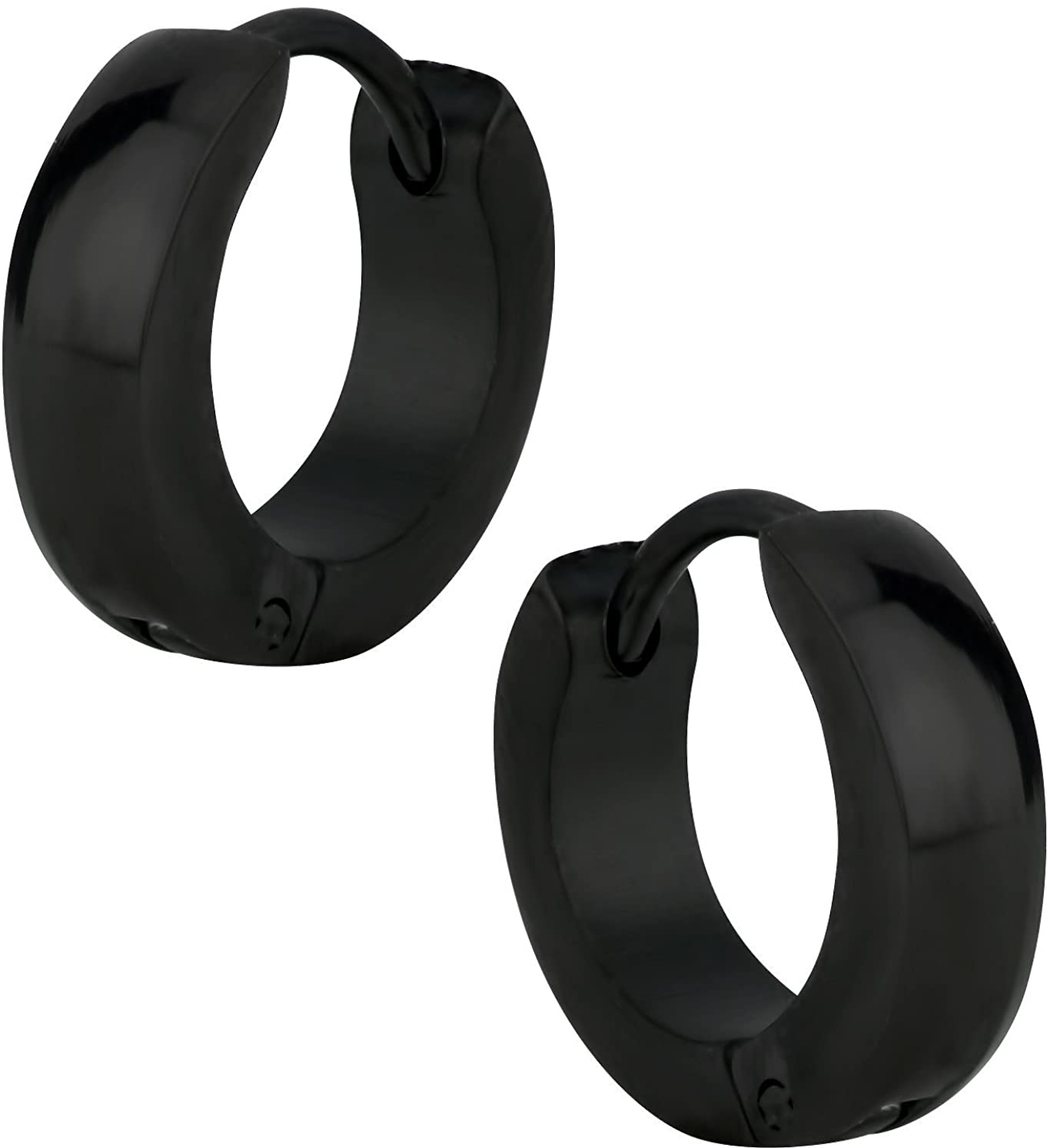 Stainless Steel Thin Black IP Plated Huggie Hoop Earrings for Men