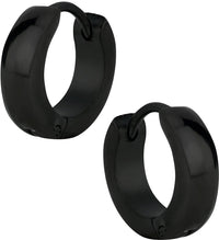 Stainless Steel Thin Black IP Plated Huggie Hoop Earrings for Men