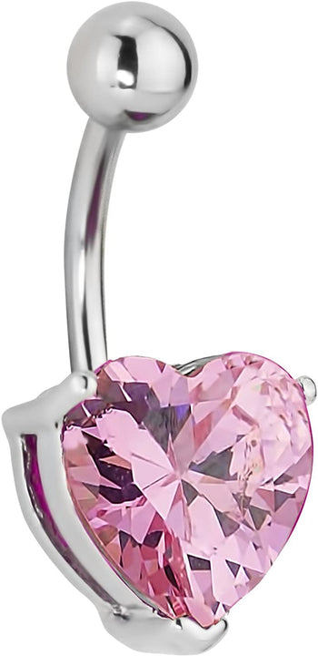 Forbidden Body Jewelry Surgical Steel Big Pink CZ Solitaire Heart Belly Button Ring