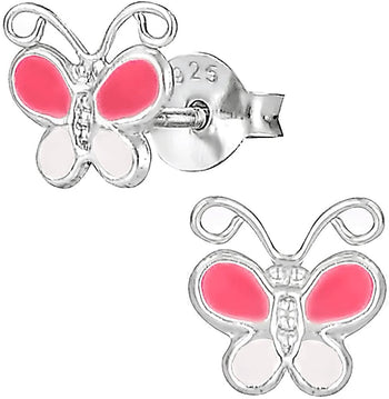 Hypoallergenic Sterling Silver Pink Butterfly Stud Earrings for Kids (Nickel Free)