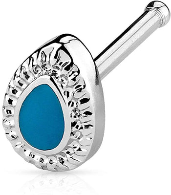 Forbidden Body Jewelry 20g Surgical Steel Vintage Style Synthetic Turquoise Inlay Nose Stud