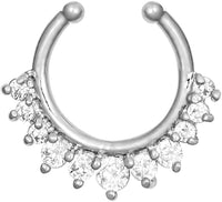 Forbidden Body Jewelry Non-Piercing Septum Jewelry: Multi Gem CZ Clip On Fake Septum Ring Hanger (No Piercing Required)