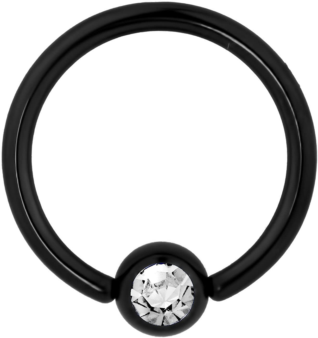 Forbidden Body Jewelry 14g 1/2 Inch Surgical Steel Black IP Plated Jeweled Captive Bead CBR Hoop Ring