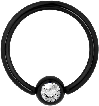 Forbidden Body Jewelry 14g 1/2 Inch Surgical Steel Black IP Plated Jeweled Captive Bead CBR Hoop Ring