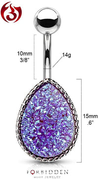 Forbidden Body Jewelry Surgical Steel Belly Button Ring with Synthetic Tear Drop Stone