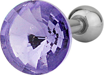 Forbidden Body Jewelry 16g Surgical Steel 1/4 Cartilage Piercing Purple Crystal Stud Barbell