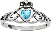 Kinzie Fashion .925 Sterling Silver Traditional Celtic Knot .25 cttw Aqua CZ Simulated Diamond Claddagh Ring