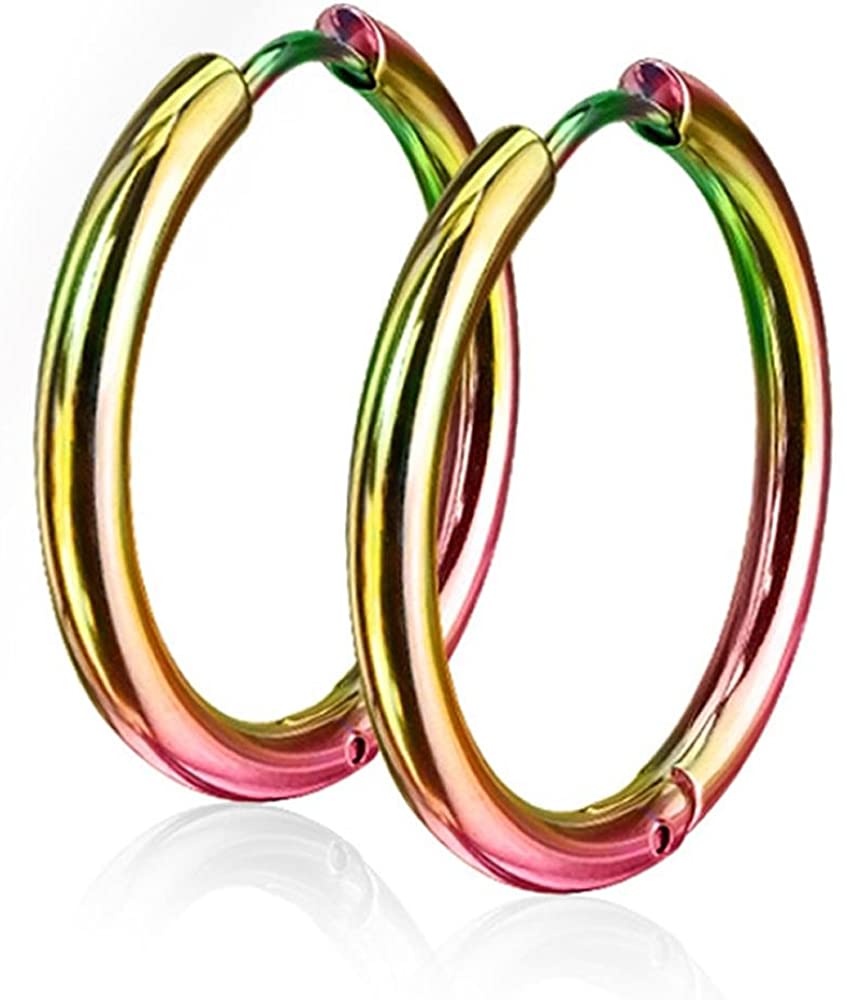 Pair of 10 or 12mm Surgical Steel Hinged Seamless Hoop Earrings