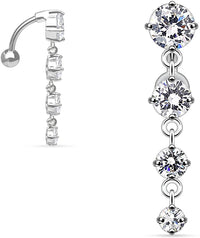 Forbidden Body Jewelry Sexy Reverse Mount Dangle Belly Button Ring with Cascade of Clear Crystal Gems