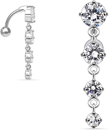 Forbidden Body Jewelry Sexy Reverse Mount Dangle Belly Button Ring with Cascade of Clear Crystal Gems