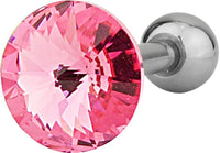 Forbidden Body Jewelry 16g Surgical Steel 1/4" Cartilage Piercing Pink Crystal Stud Barbell