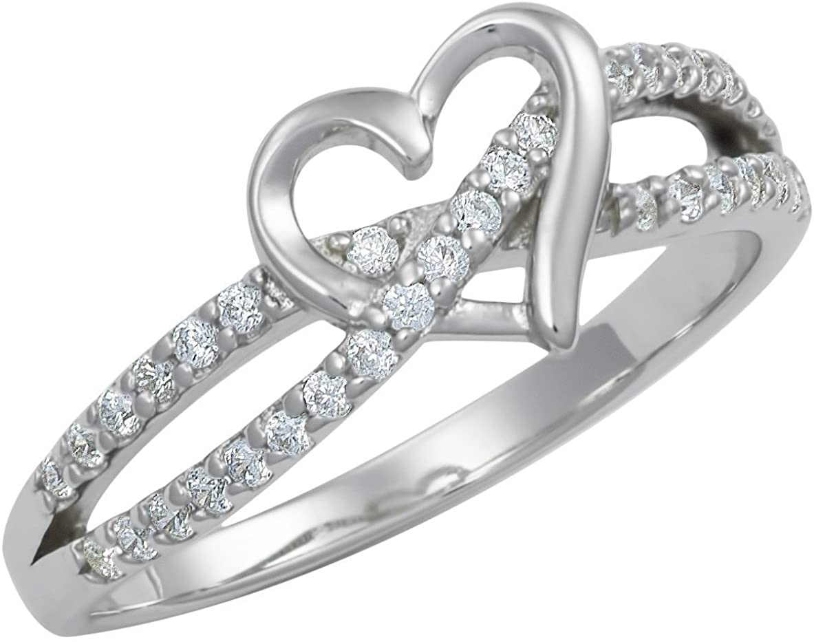 Kinzie Fashion Promise Ring Her: Sterling Silver Double Twisting CZ Simulated Diamond Heart Promise Ring