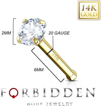 14k Gold 2mm CZ Simulated Diamond 20g Nose Stud