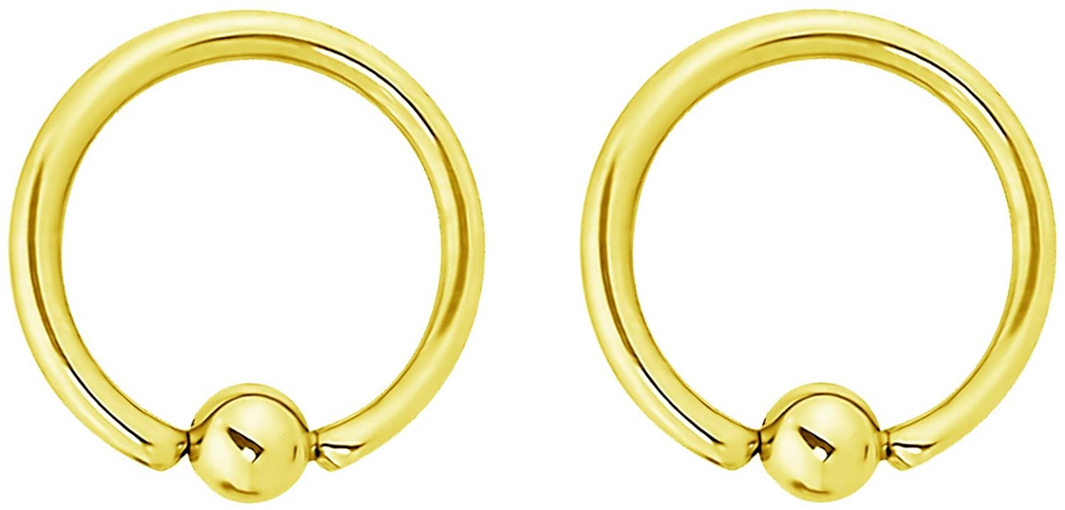 Forbidden Body Jewelry Pair 2g-20g Gold & Rose Gold Tone Surgical Steel Captive Bead Body Piercing Hoops (2pcs)