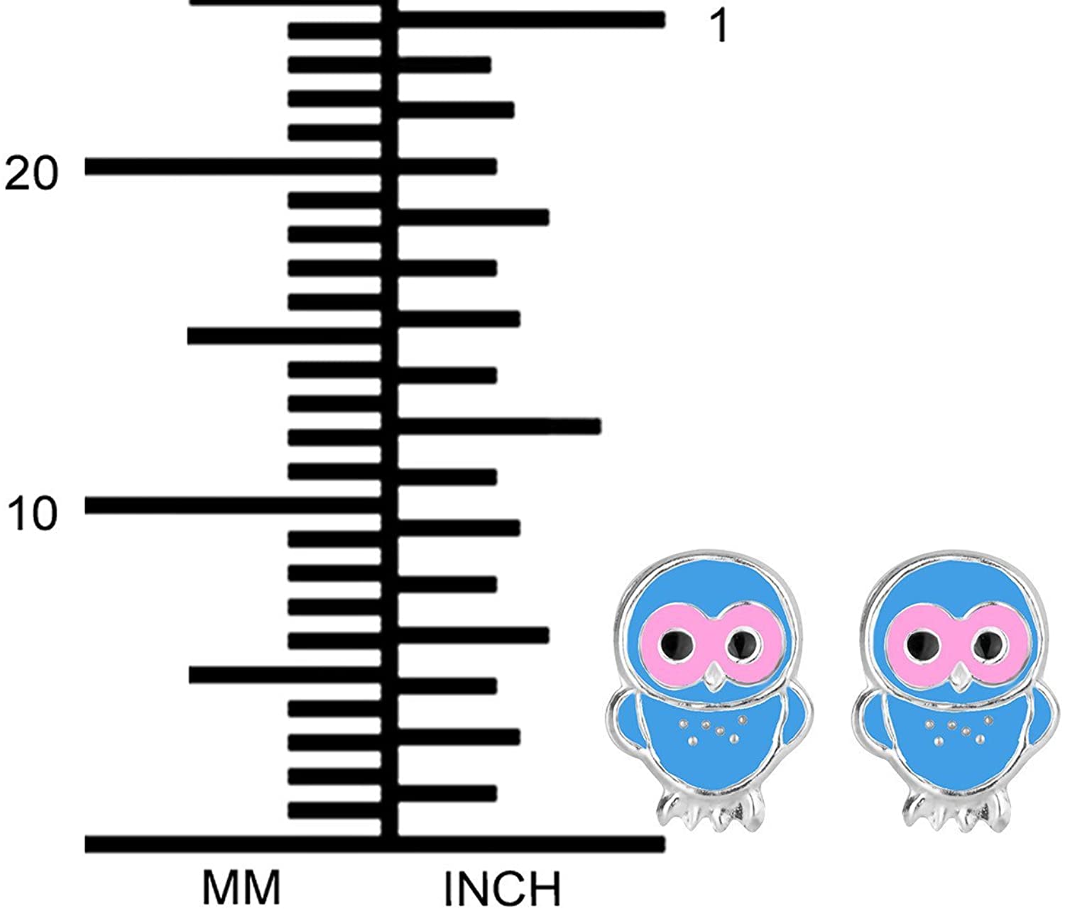 Hypoallergenic Sterling Silver Blue and Pink Owl Stud Earrings for Kids (Nickel Free)