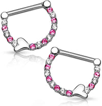 Forbidden Body Jewelry Pair of Surgical Steel 1/2 Inch CZ Crystal Lined Sweetheart Nipple Ring Clikers