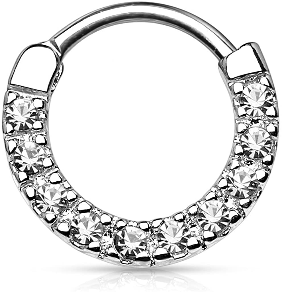 Forbidden Body Jewelry 16g 10mm Rounded Top Pave CZ Crystal Tiny Clicker Hoop for Septum and Cartilage Piercings