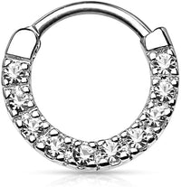 Forbidden Body Jewelry 16g 10mm Rounded Top Pave CZ Crystal Tiny Clicker Hoop for Septum and Cartilage Piercings