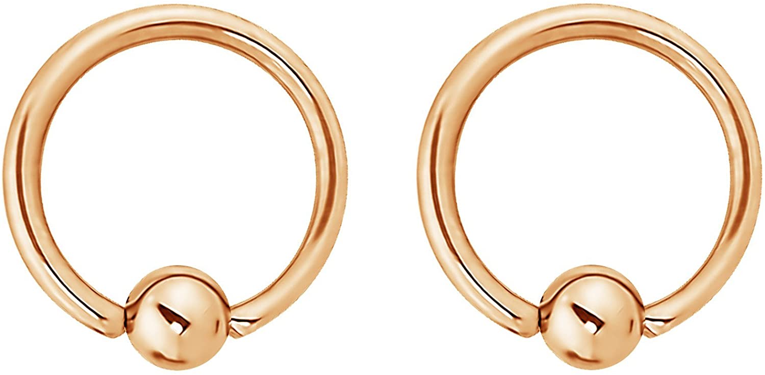 Forbidden Body Jewelry Pair 2g-20g Gold & Rose Gold Tone Surgical Steel Captive Bead Body Piercing Hoops (2pcs)