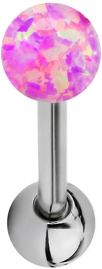 Forbidden Body Jewelry 14G 16mm (5/8 Inch) Resin Imitation Opal Ball Top Tongue Ring Barbell, 5mm End Balls