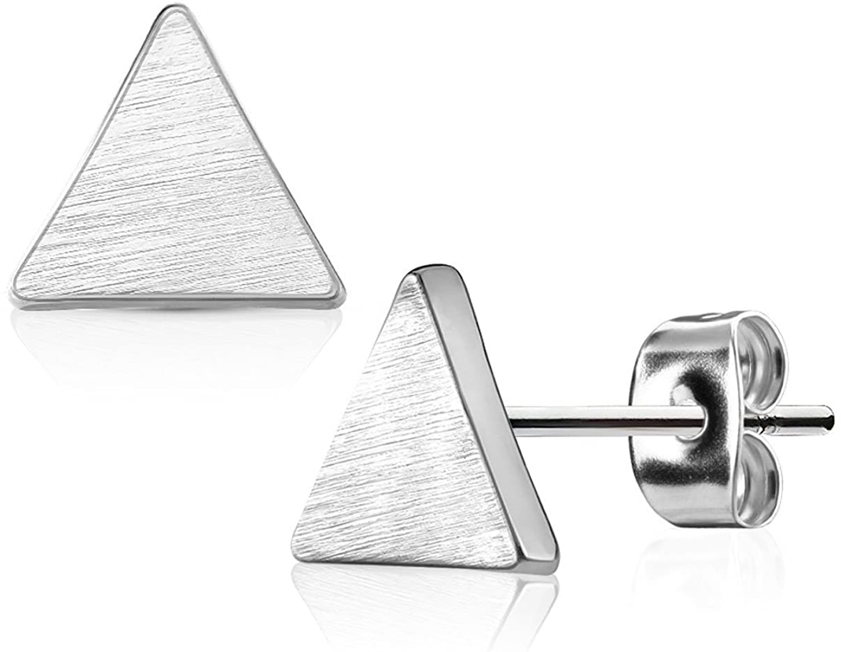 Geo-Shaped Surgical Steel Brushed Finish Stud Earrings