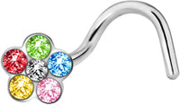 Forbidden Body Jewelry 18g - 20g Surgical Steel Gemmed Flower Top Nose Screw