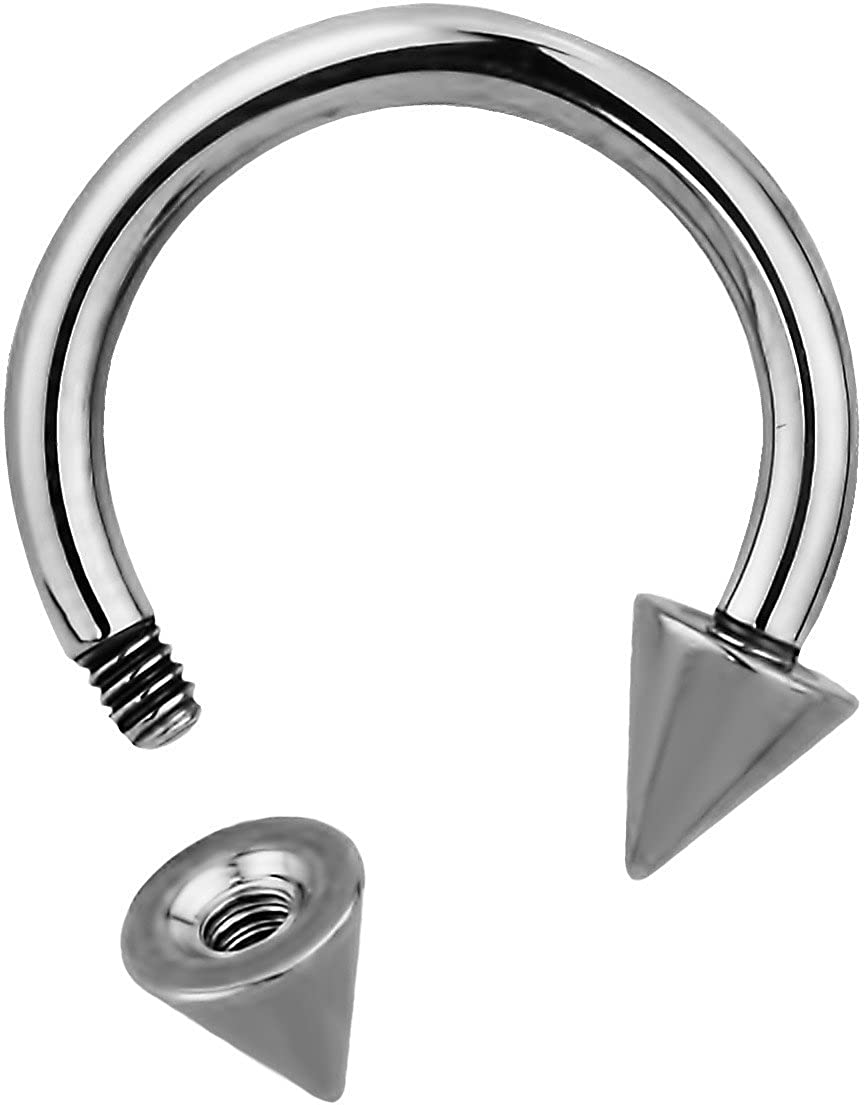 14g 10 mm (3/8") Titanium Double Spike Horseshoe Body Piercing Ring, 4 mm Cones