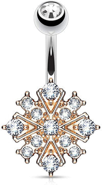 Forbidden Body Jewelry Surgical Steel Crystalline Paved Snowflake Belly Button Ring