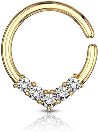 Forbidden Body Jewelry 16g 8mm CZ Lined V Shaped Bendable Plated Brass Cartilage & Septum Hoop