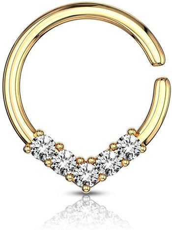 Forbidden Body Jewelry 16g 8mm CZ Lined V Shaped Bendable Plated Brass Cartilage & Septum Hoop