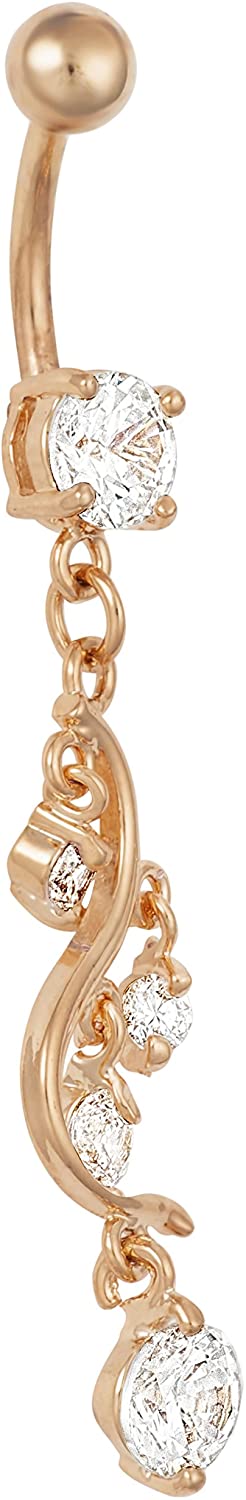 Forbidden Body Jewelry Surgical Steel Rose Gold IP Sexy Vine CZ Crystal Dangle Belly Button Ring