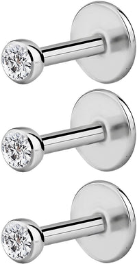 Forbidden Body Jewelry 18G 4mm-10mm Surgical Steel Internally Threaded Micro CZ Gem Top Tragus/Helix/Labret Stud with 2mm Top