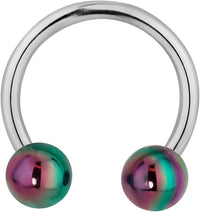 Forbidden Body Jewelry 14g 12mm Surgical Steel Horseshoe Piercing Ring with 5mm Rainbow Acrylic Balls