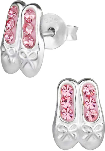 Hypoallergenic Sterling Silver Ballet Dancer Earrings for Girls (Slippers/Pink)