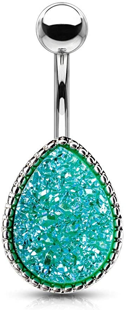 Forbidden Body Jewelry Surgical Steel Belly Button Ring with Synthetic Tear Drop Stone