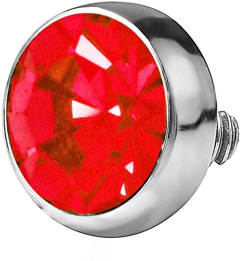 Forbidden Body Jewelry 14g 316L Internally Threaded Ultra Thin Flat Disc Red 4.4 mm Gem Top for Dermal Piercing