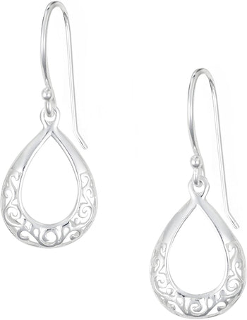 .925 Sterling Silver Hypoallergenic French Wire Drop Oval Filigree Dangle Earrings for Women