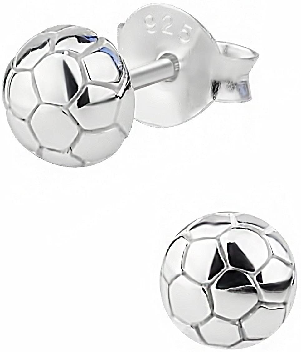 Hypoallergenic Sterling Silver Soccer Ball Stud Earrings for Kids (Nickel Free)